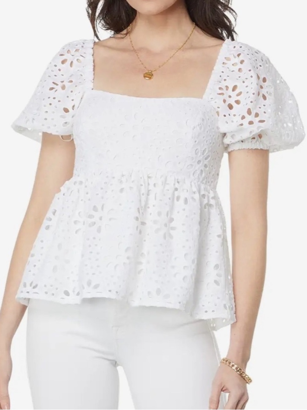 Lilly Pulitzer Kay Short Sleeve Cotton Eyelet Top in White Funflower Eyelet
